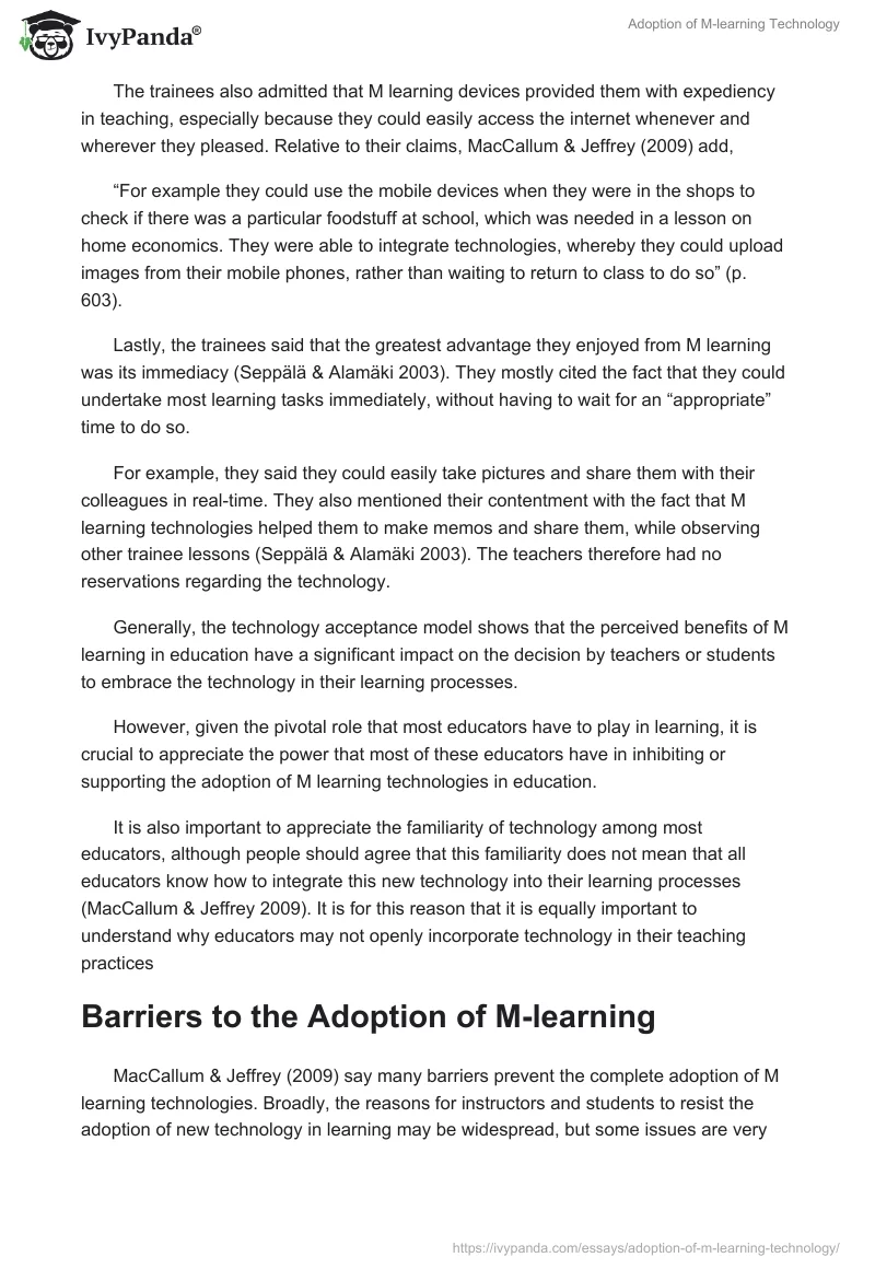 Adoption of M-learning Technology. Page 3