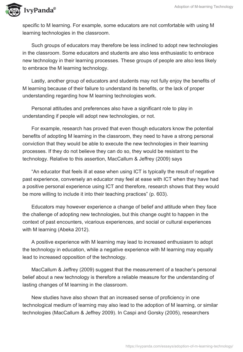 Adoption of M-learning Technology. Page 4