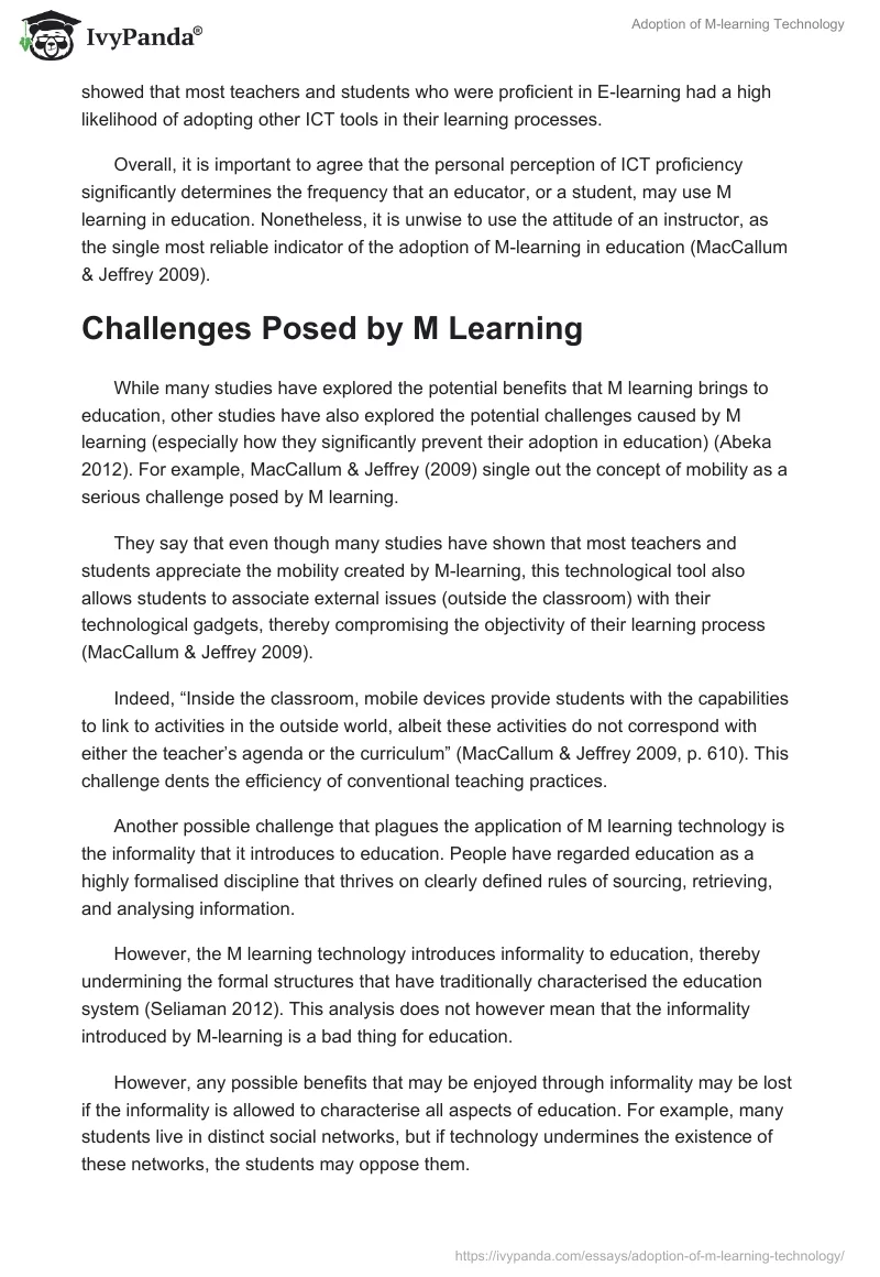 Adoption of M-learning Technology. Page 5