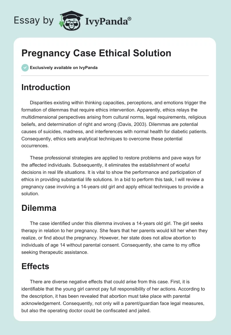 Pregnancy Case Ethical Solution. Page 1