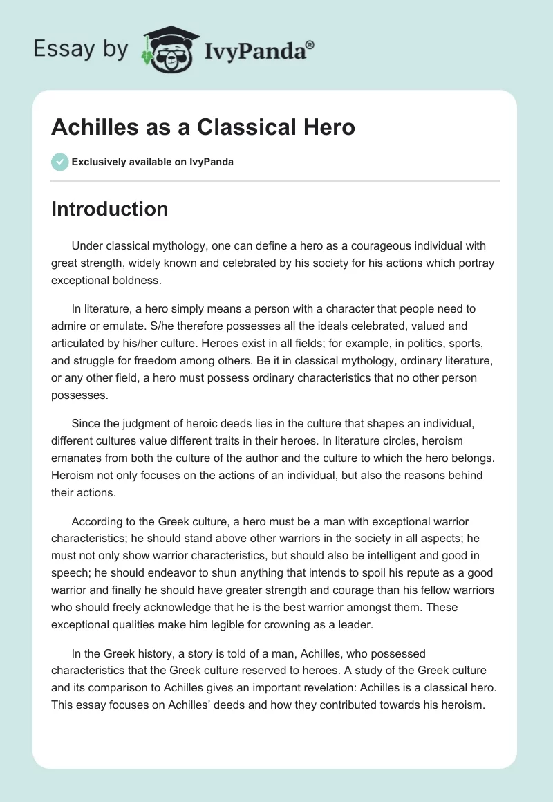 Achilles as a Classical Hero. Page 1