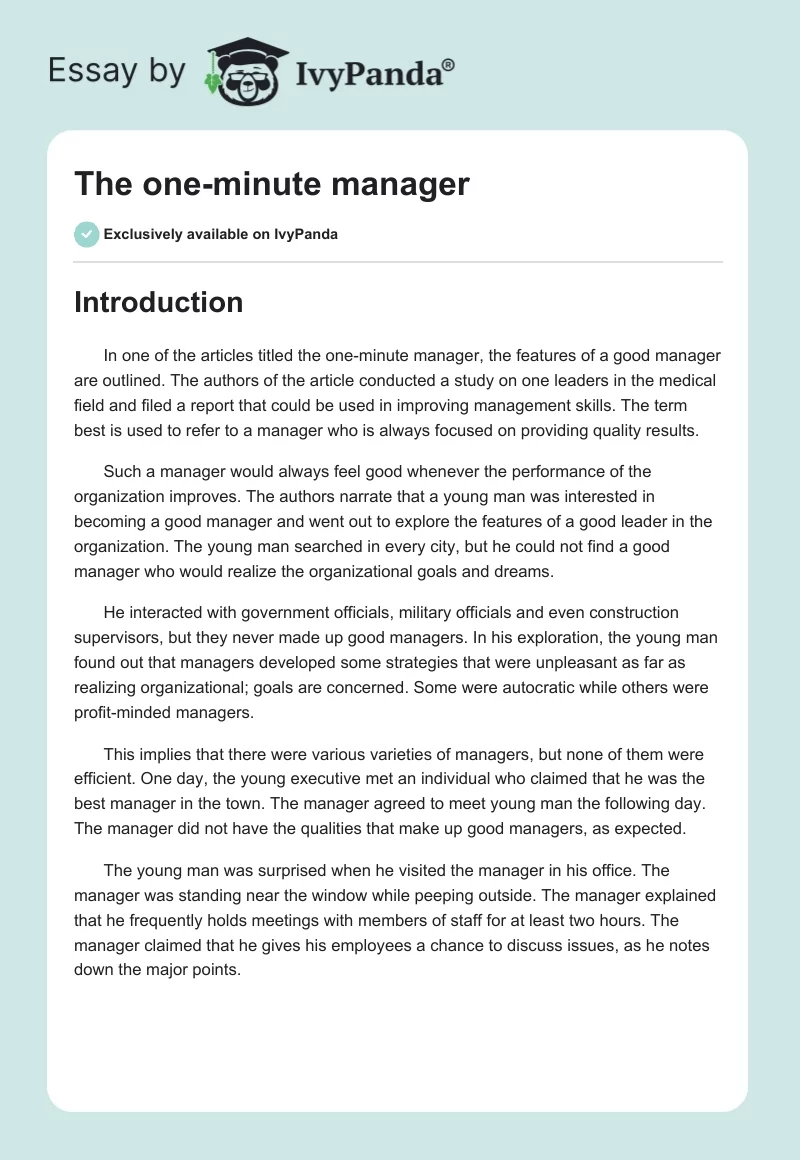 The one-minute manager. Page 1