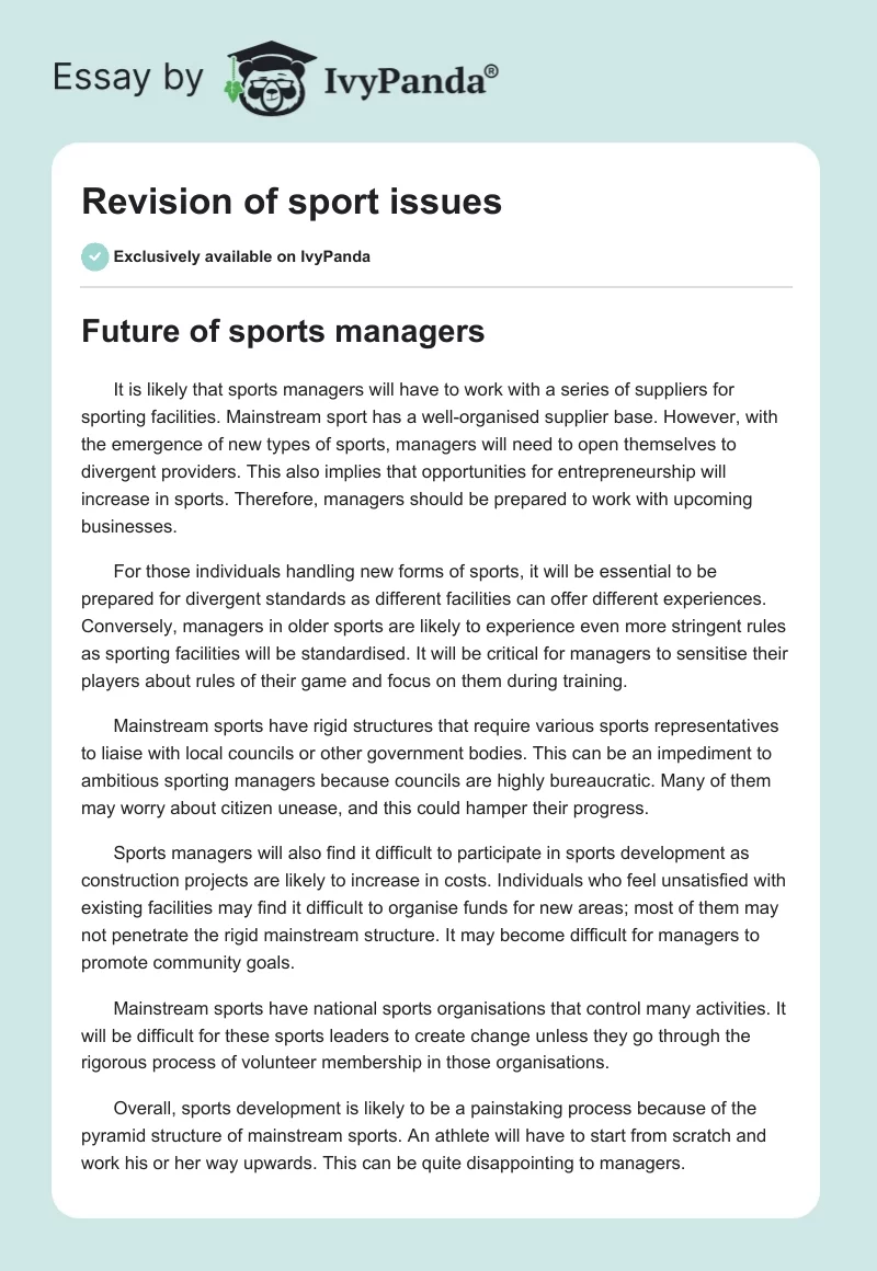 Revision of sport issues. Page 1