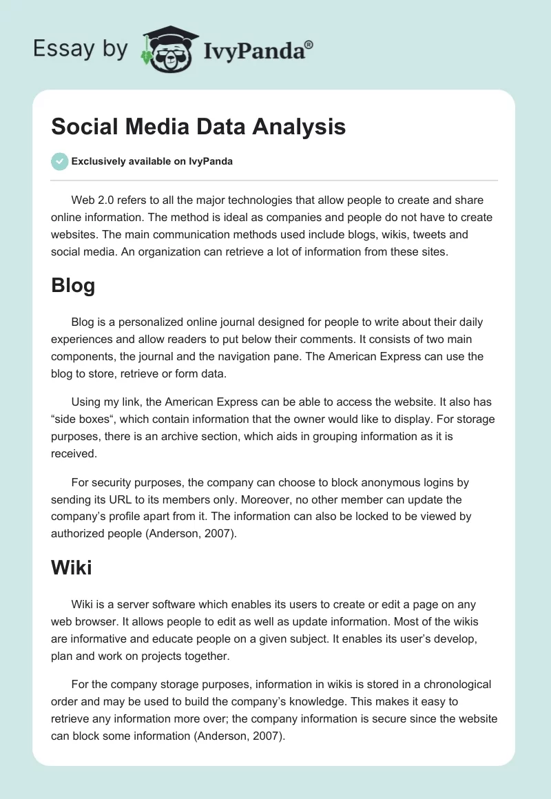 Social Media Data Analysis. Page 1