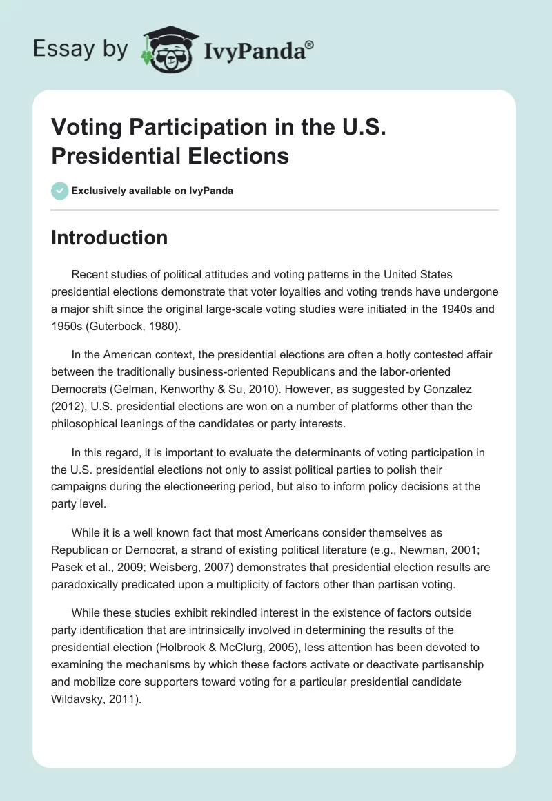 Voting Participation in the U.S. Presidential Elections. Page 1