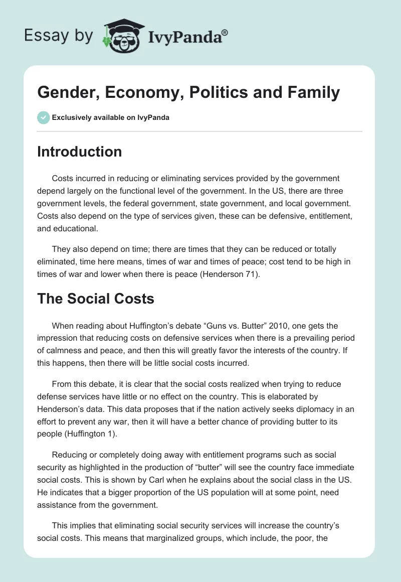 Gender, Economy, Politics and Family. Page 1