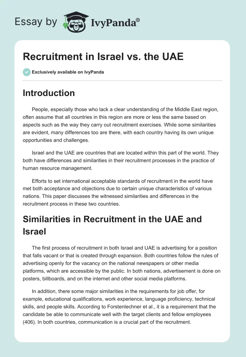 Recruitment in Israel vs. the UAE. Page 1