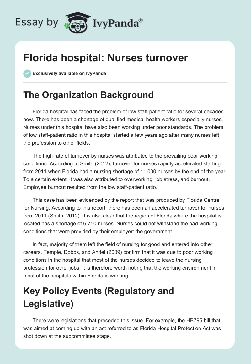 Florida Hospital: Nurses Turnover. Page 1