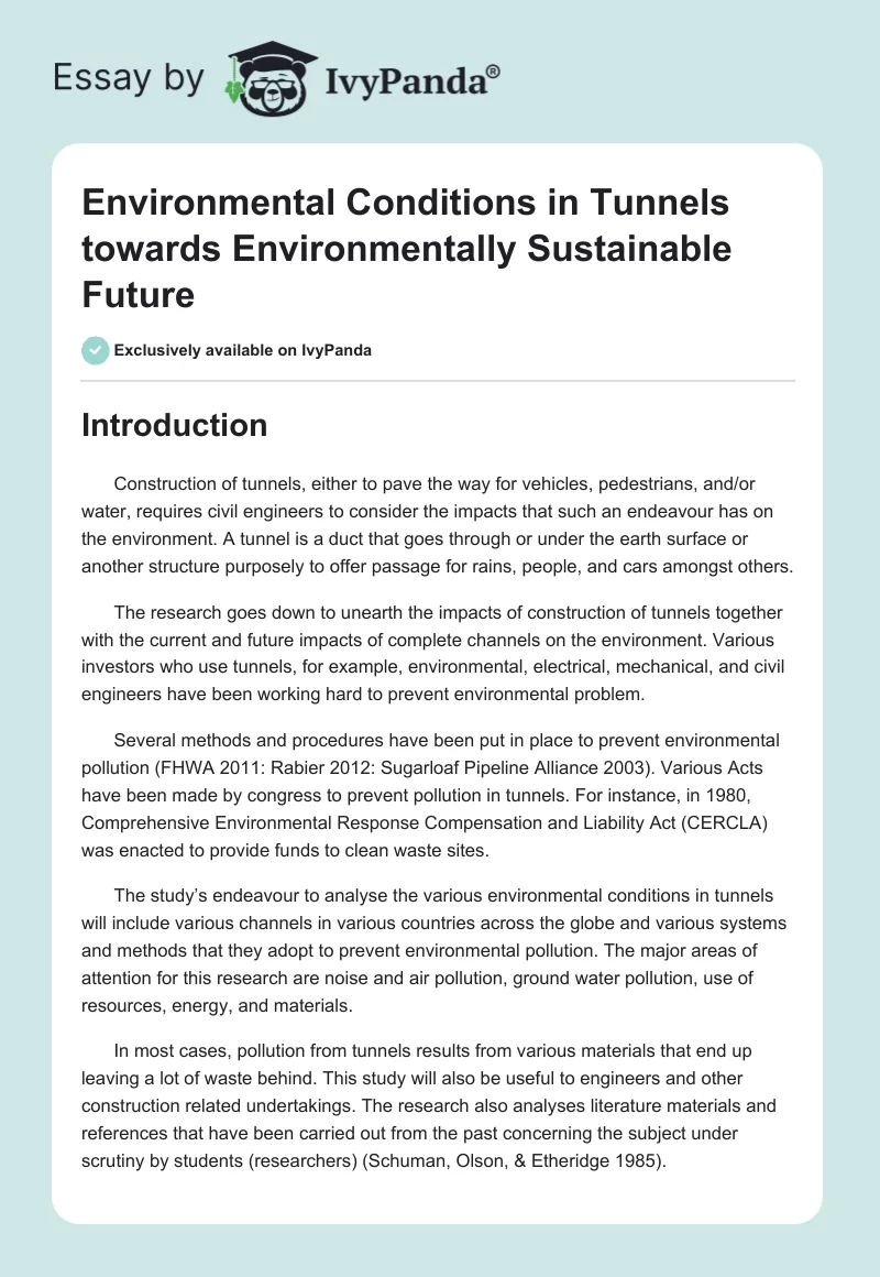 Environmental Conditions in Tunnels Towards Environmentally Sustainable Future. Page 1