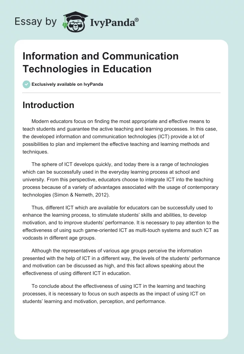 Information and Communication Technologies in Education. Page 1