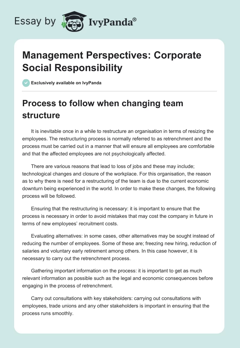 Management Perspectives: Corporate Social Responsibility. Page 1