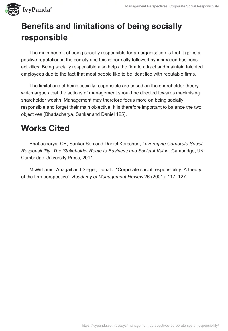 Management Perspectives: Corporate Social Responsibility. Page 4