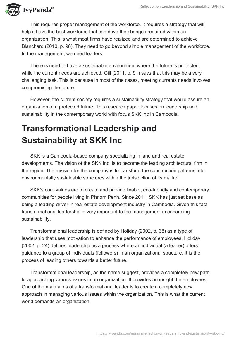 Reflection on Leadership and Sustainability: SKK Inc. Page 2