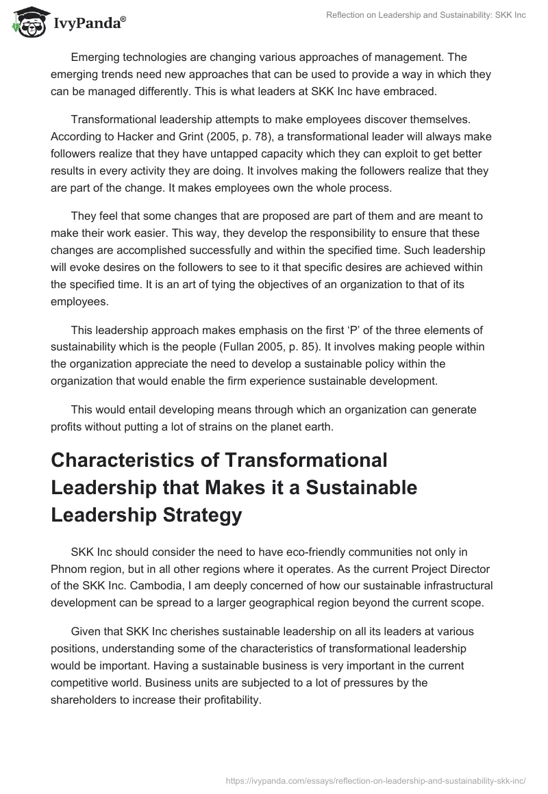 Reflection on Leadership and Sustainability: SKK Inc. Page 3