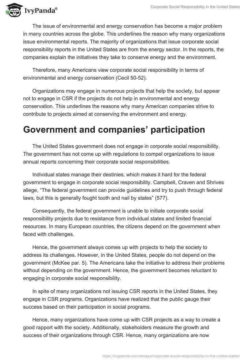 Corporate Social Responsibility in the United States. Page 2
