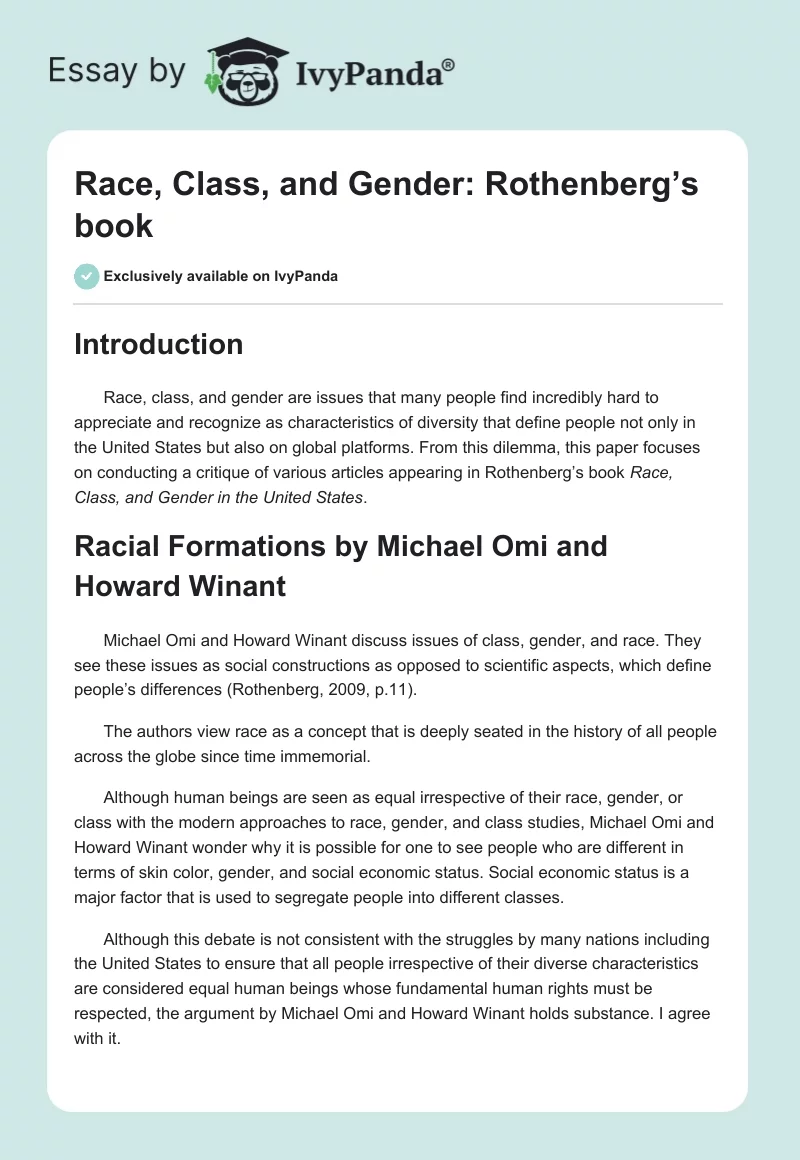 Race, Class, and Gender: Rothenberg’s book. Page 1