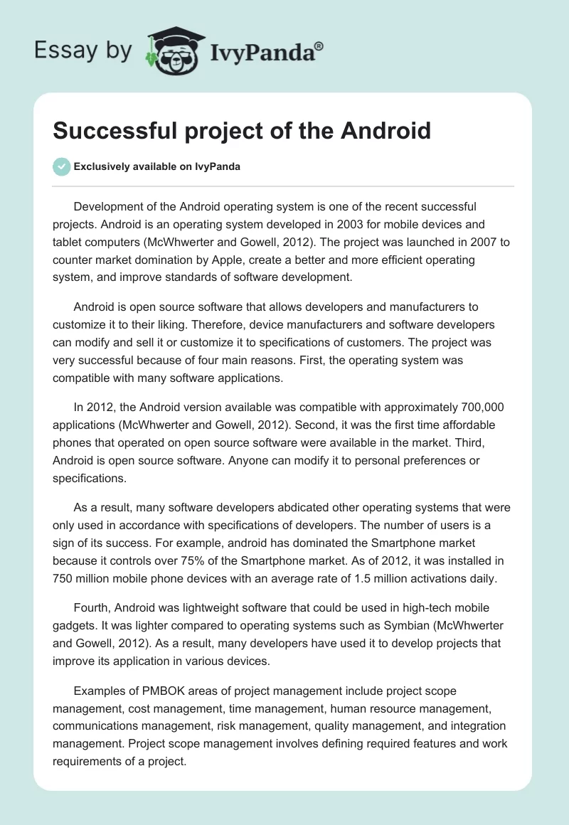 Successful project of the Android. Page 1