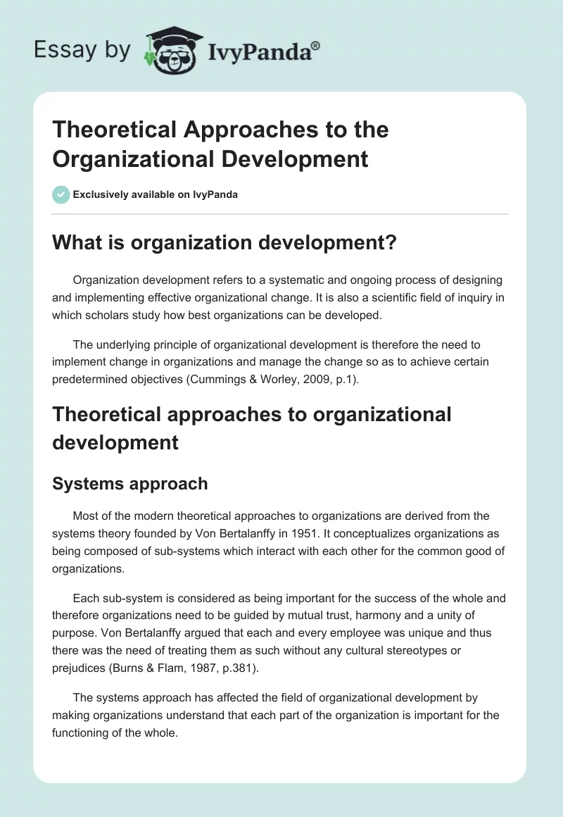 Theoretical Approaches to the Organizational Development. Page 1