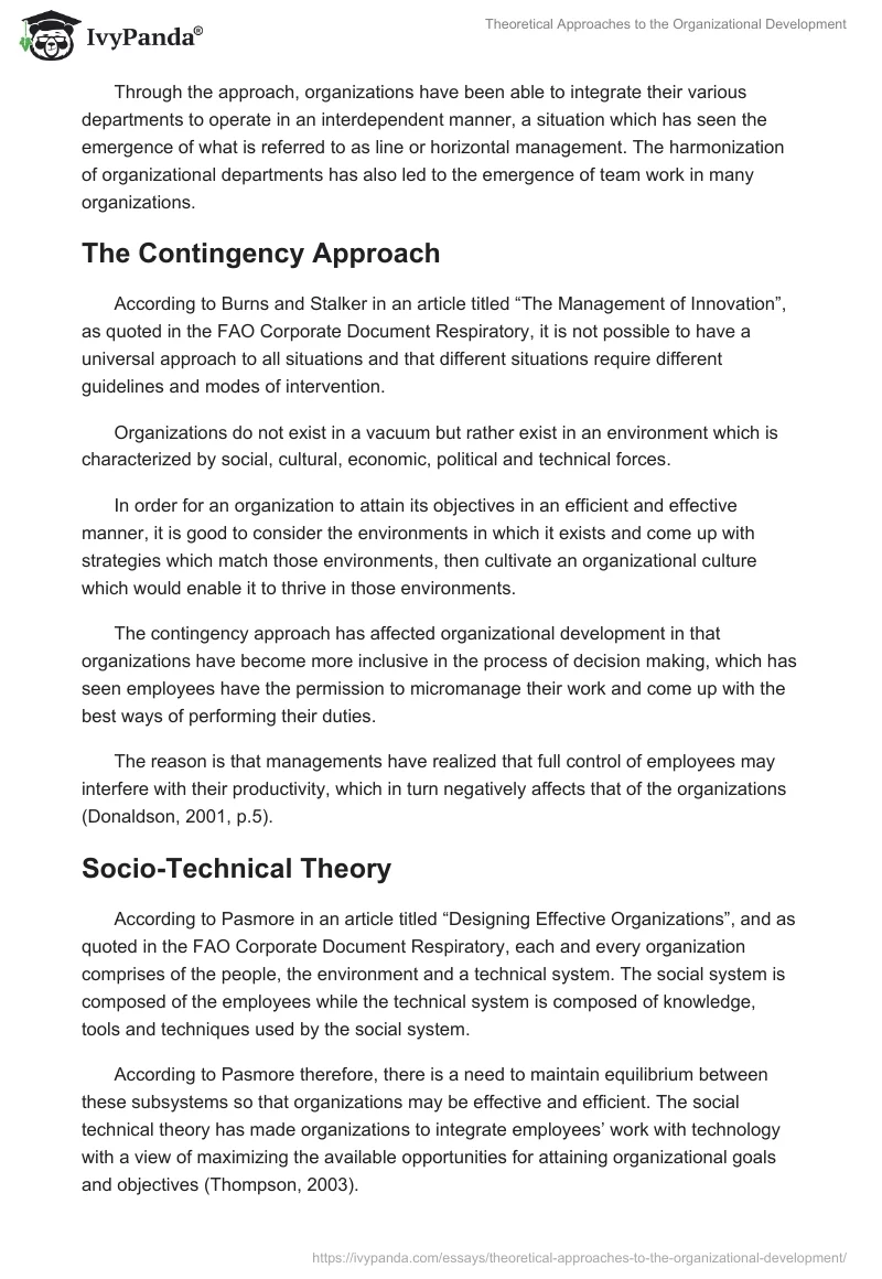 Theoretical Approaches to the Organizational Development. Page 2