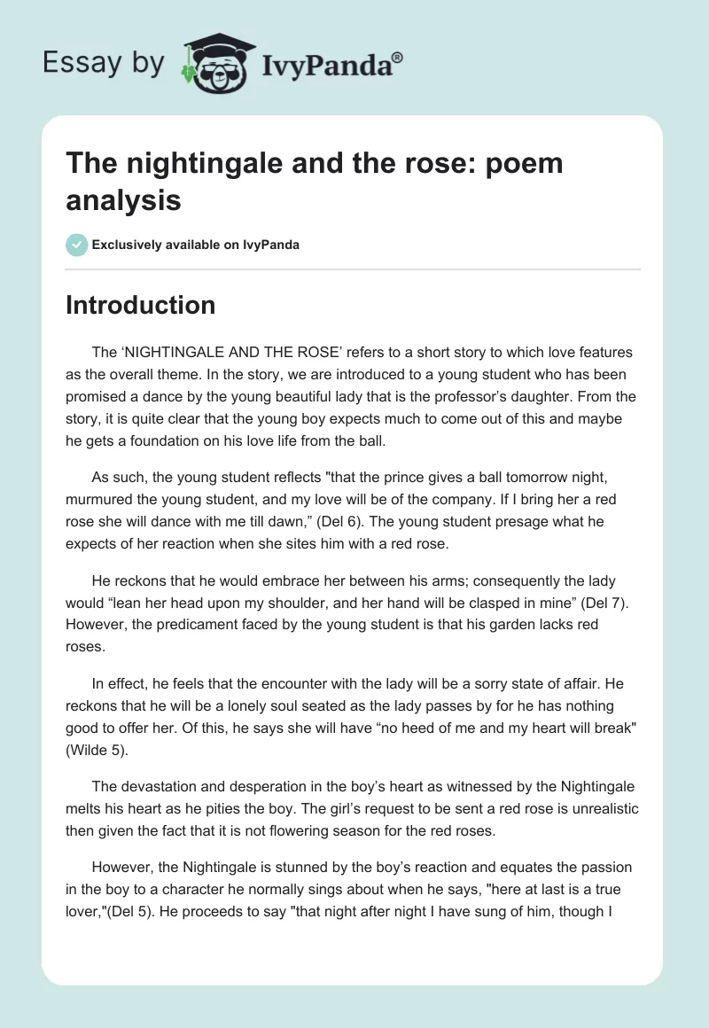The nightingale and the rose: poem analysis. Page 1
