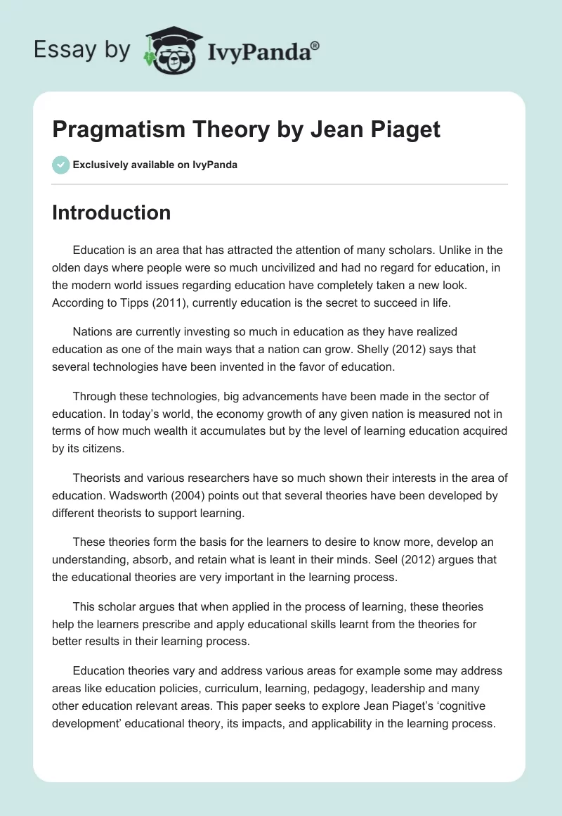 Pragmatism Theory by Jean Piaget. Page 1