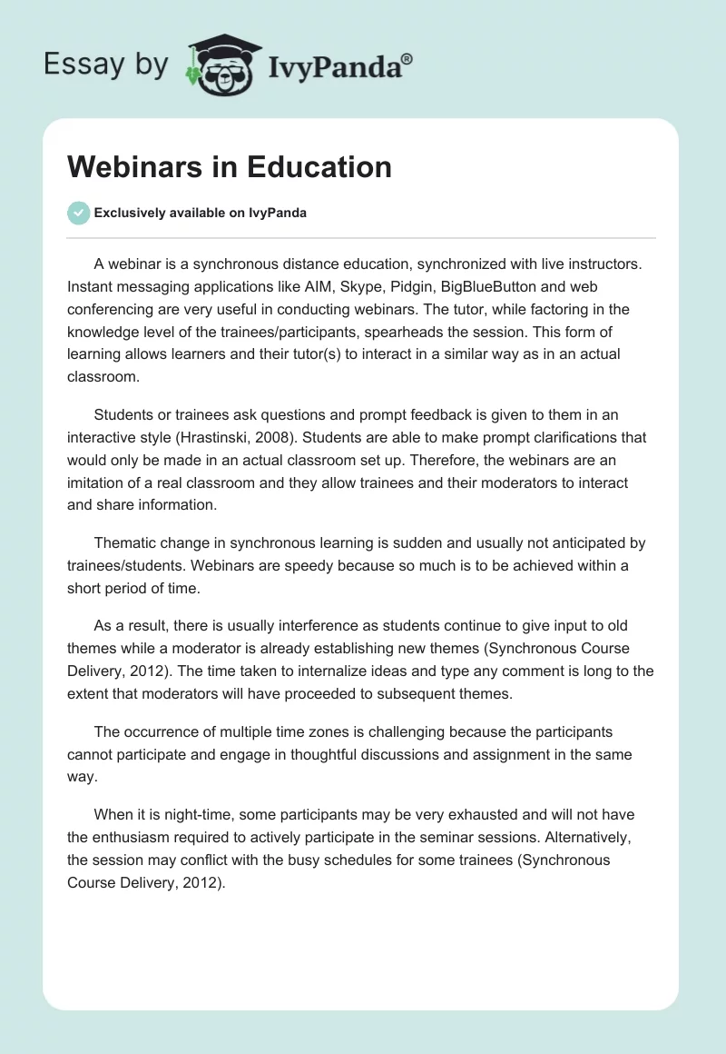 Webinars in Education. Page 1
