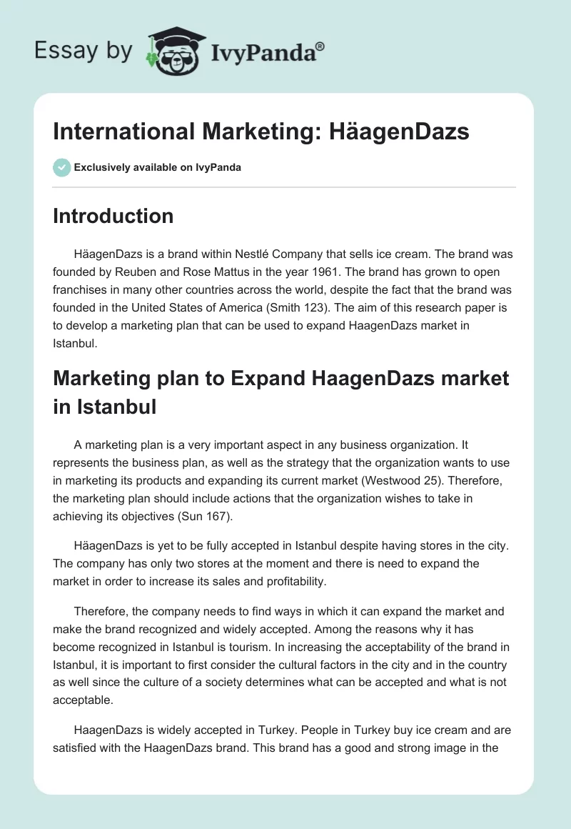 International Marketing: HäagenDazs. Page 1