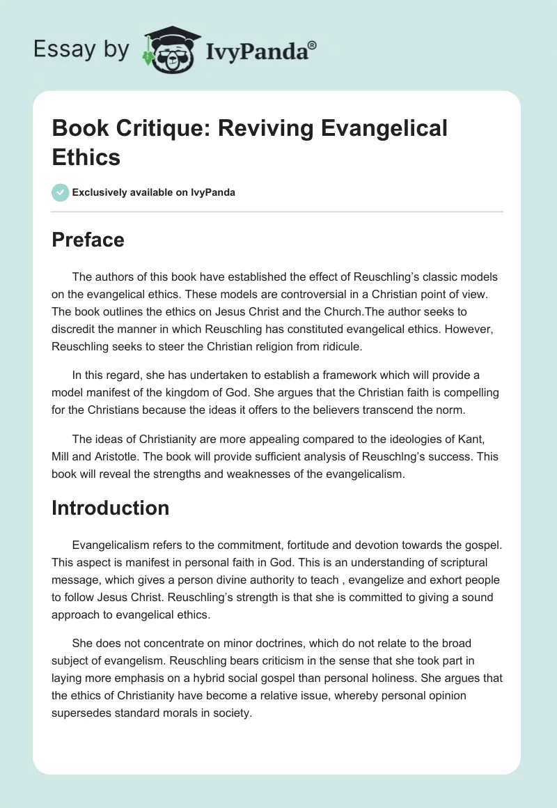 Book Critique: Reviving Evangelical Ethics. Page 1
