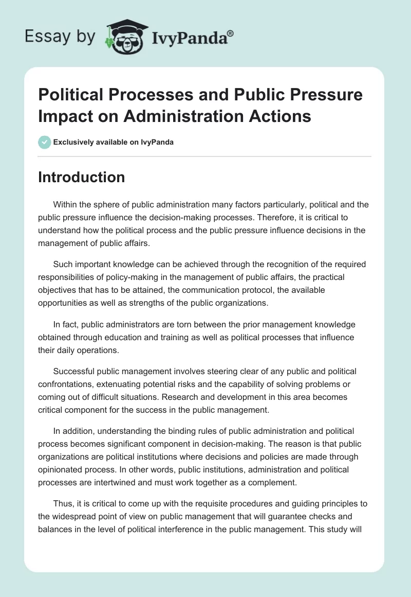 Political Processes and Public Pressure Impact on Administration Actions. Page 1