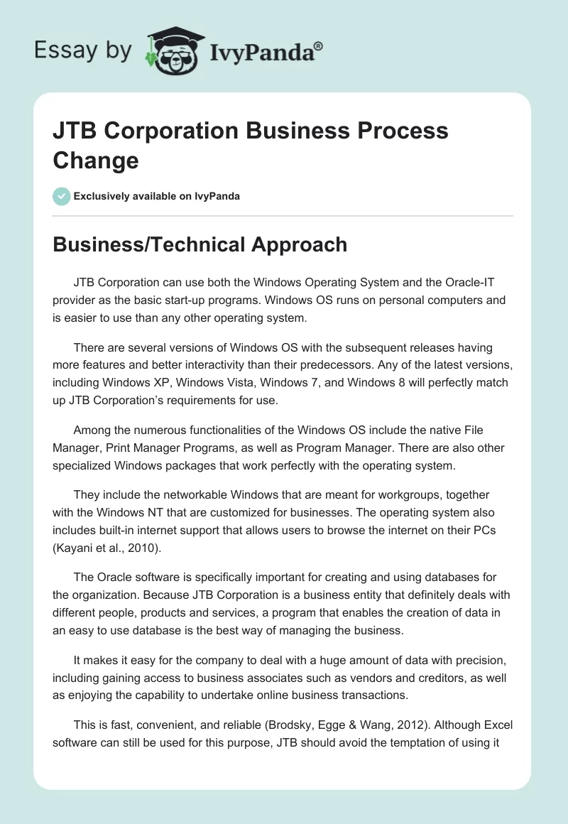JTB Corporation Business Process Change. Page 1