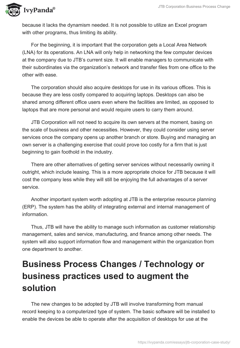 JTB Corporation Business Process Change. Page 2