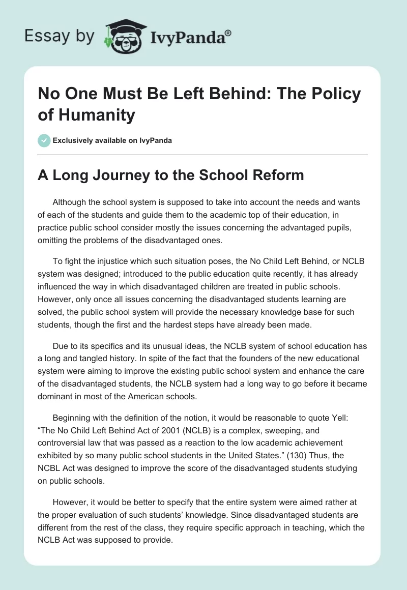 No One Must Be Left Behind: The Policy of Humanity. Page 1