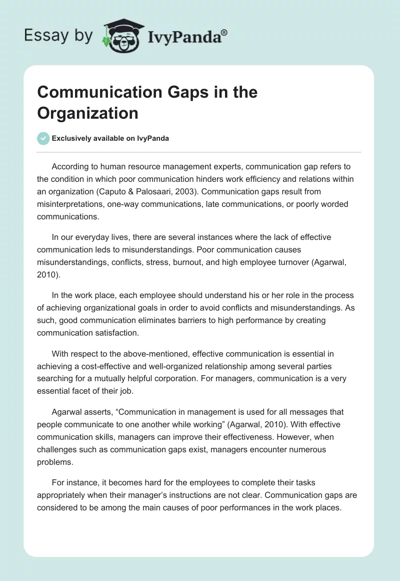 Communication Gaps in the Organization. Page 1