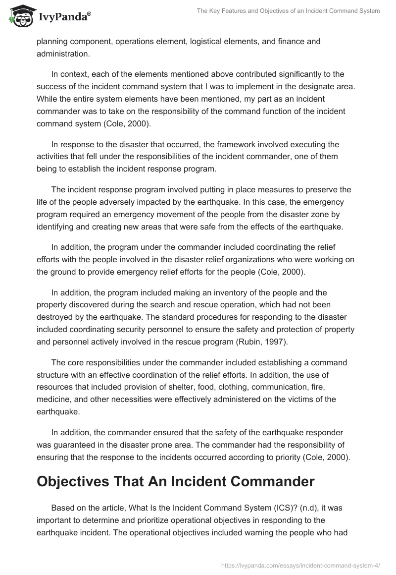 The Key Features and Objectives of an Incident Command System. Page 2