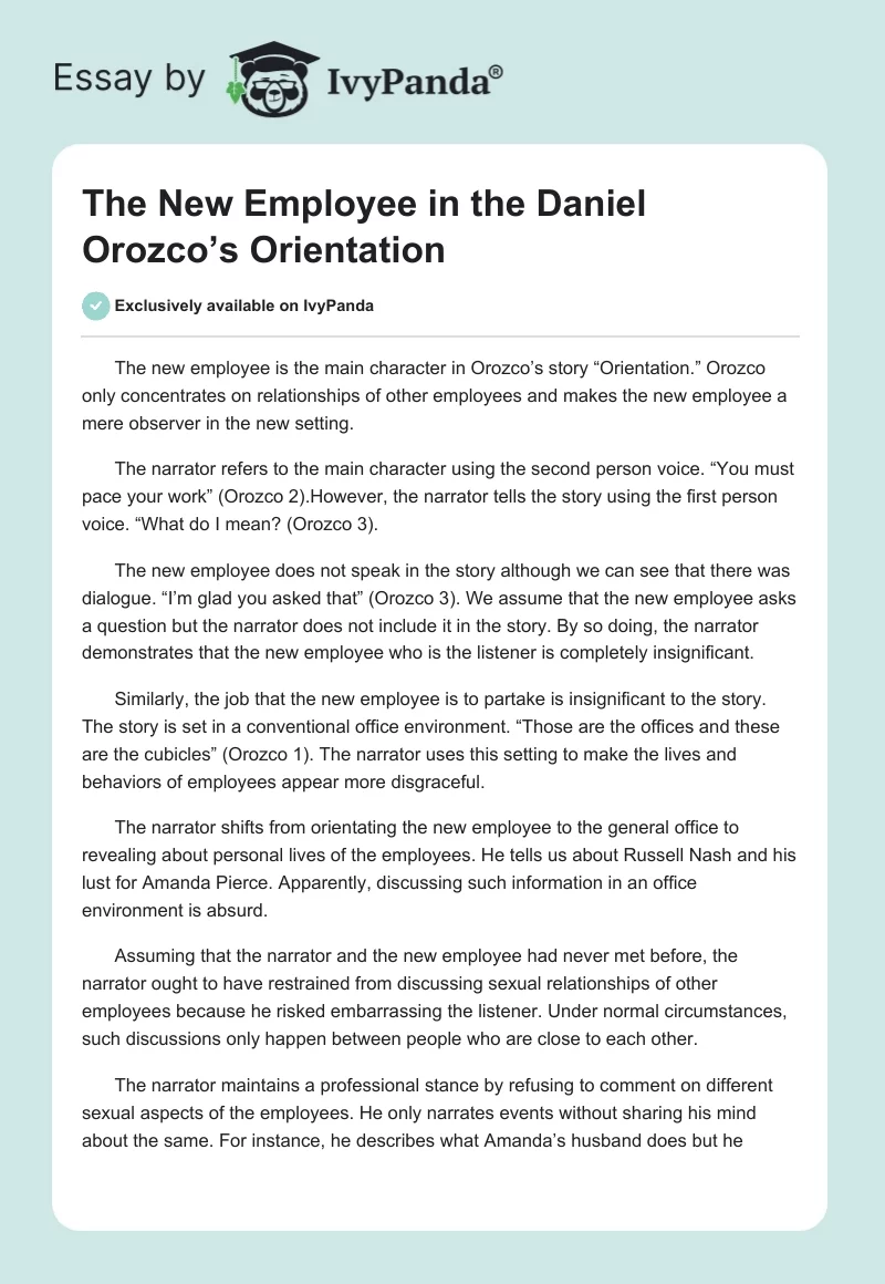The New Employee in the Daniel Orozco’s Orientation. Page 1