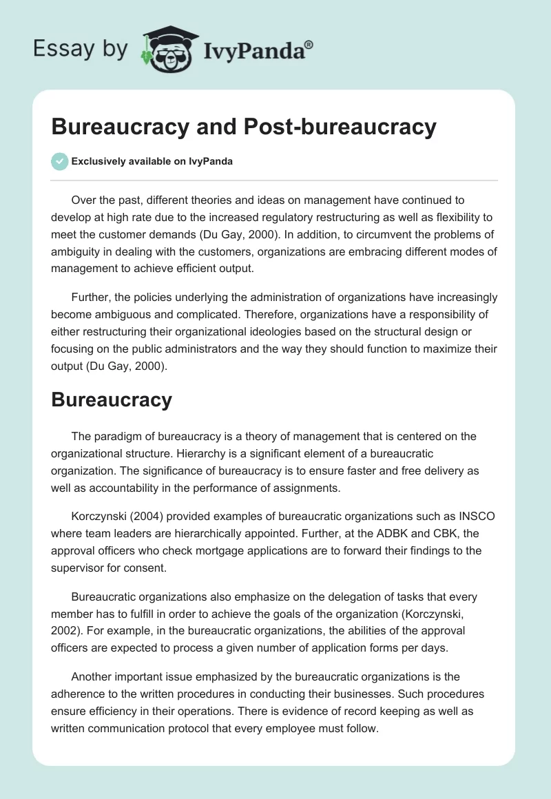 Bureaucracy and Post-bureaucracy. Page 1