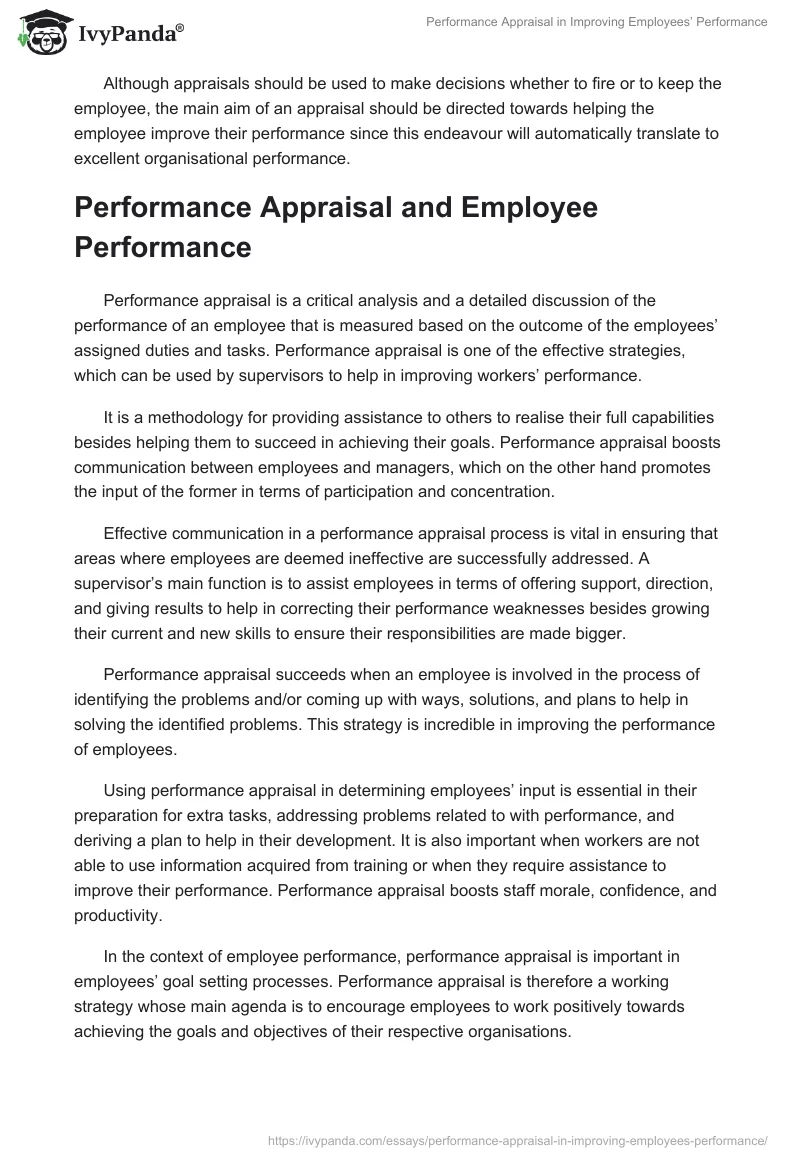 Performance Appraisal in Improving Employees’ Performance. Page 2