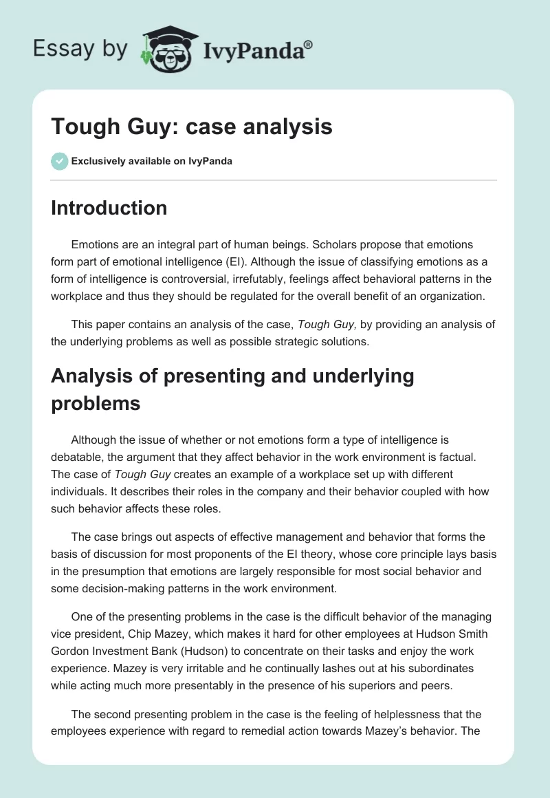 Tough Guy: case analysis. Page 1