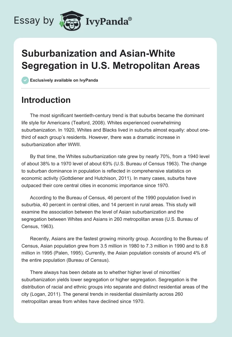 Suburbanization and Asian-White Segregation in U.S. Metropolitan Areas. Page 1