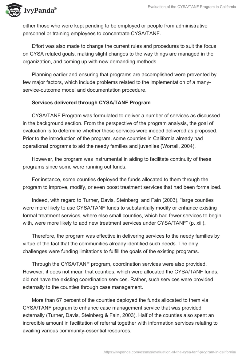 Evaluation of the CYSA/TANF Program in California. Page 4
