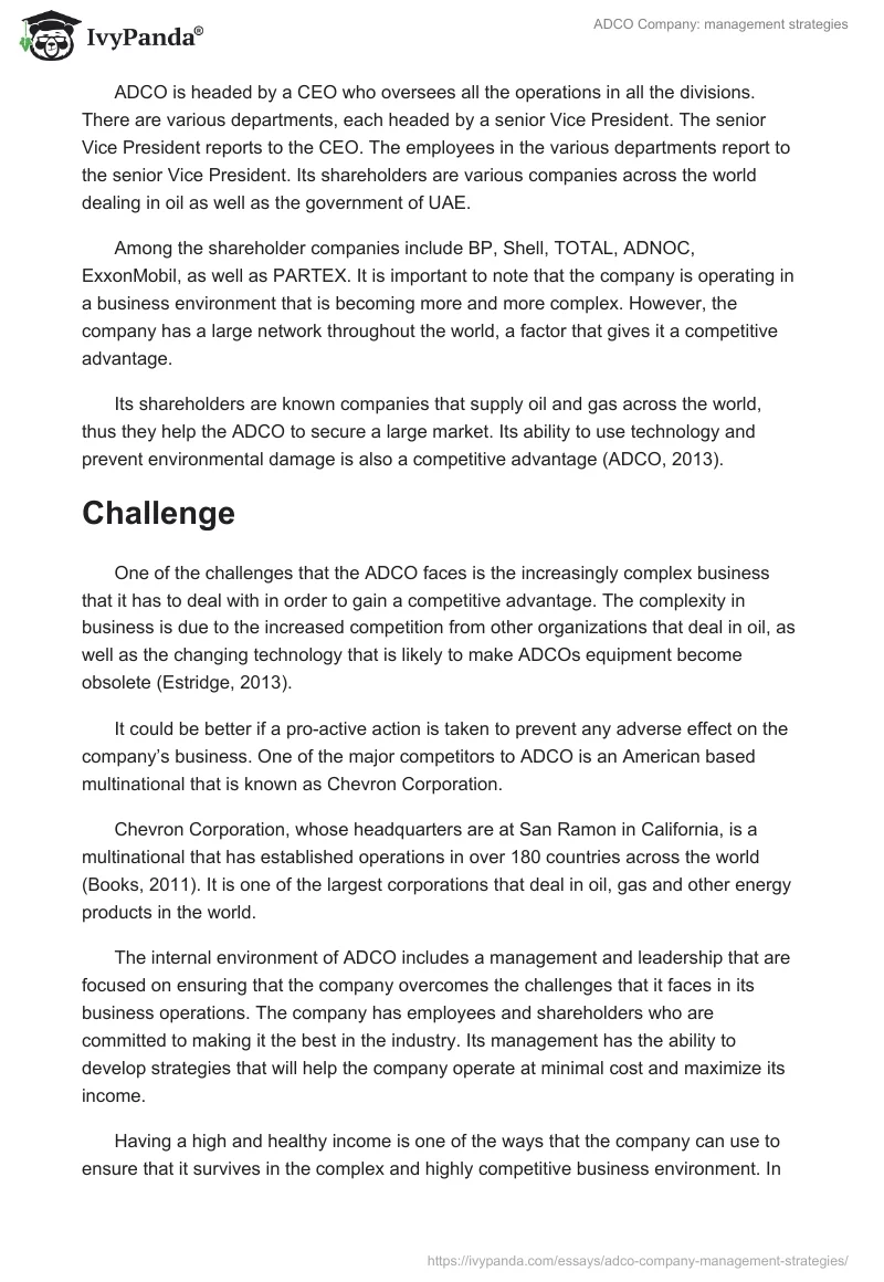 ADCO Company: management strategies. Page 2