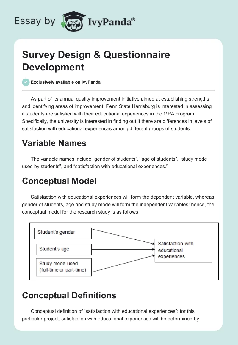 Survey Design & Questionnaire Development. Page 1