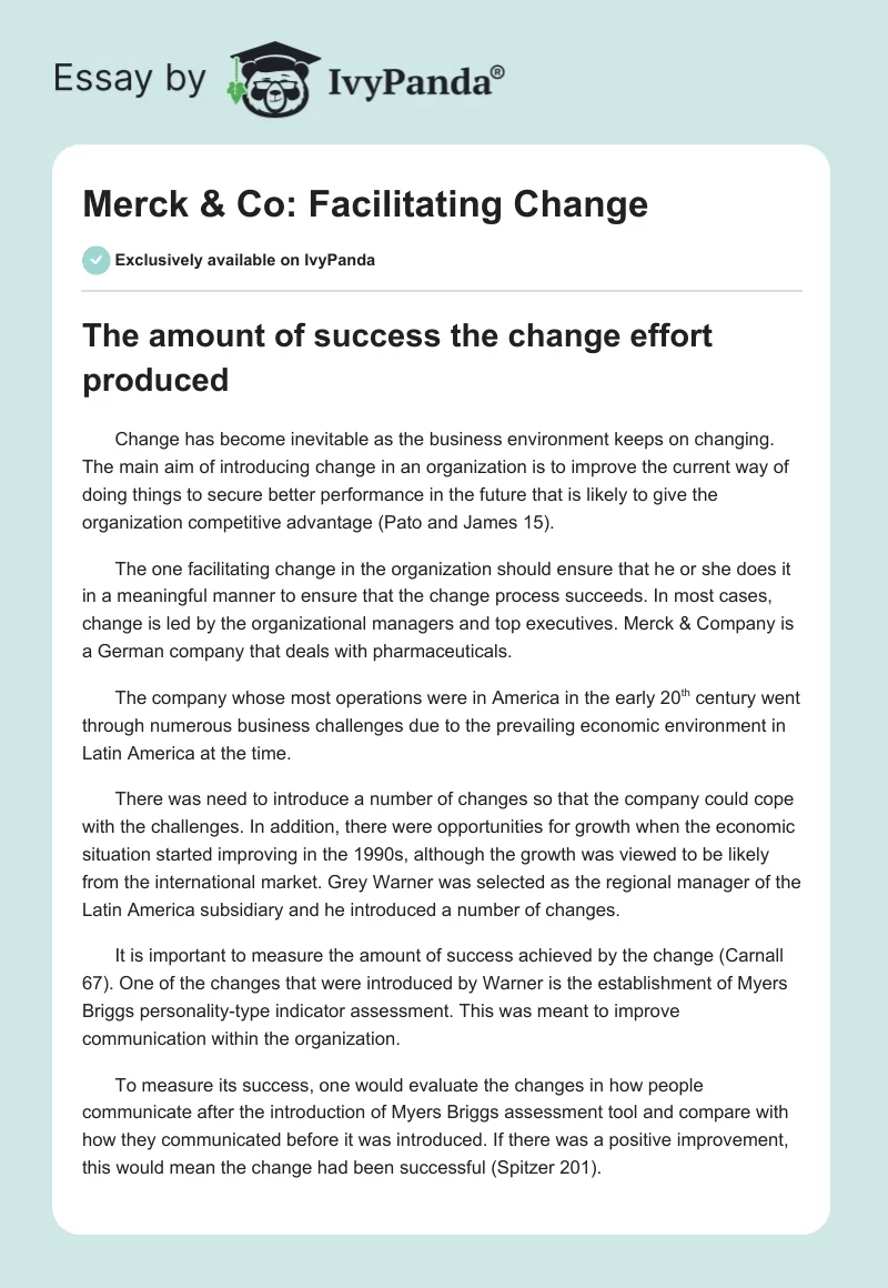 Merck & Co: Facilitating Change. Page 1