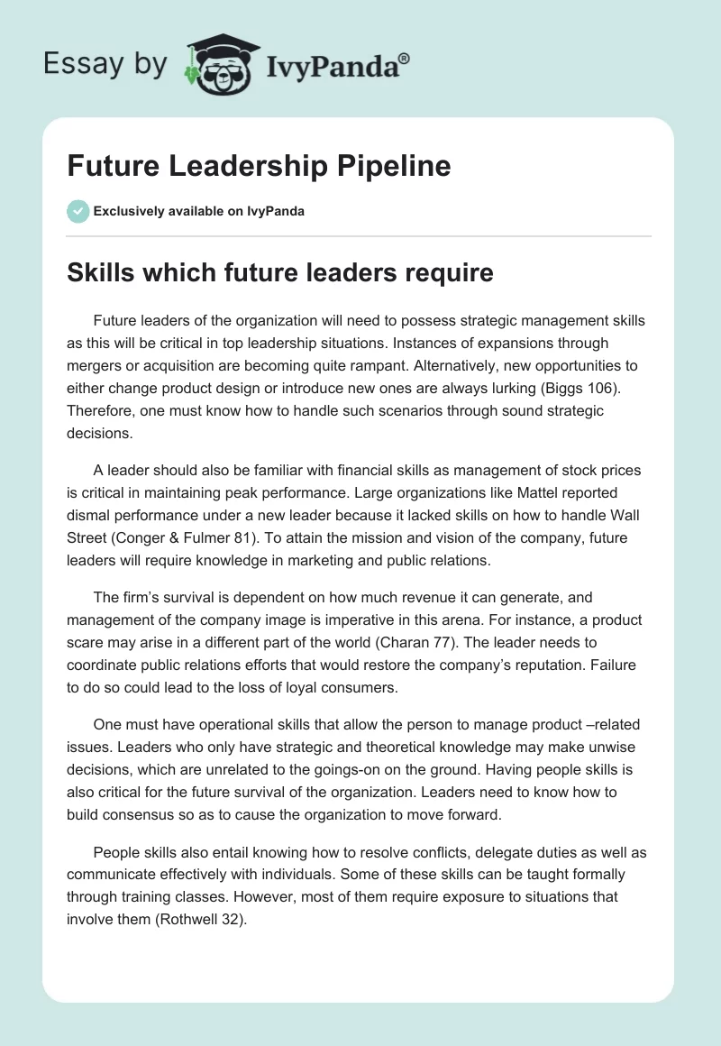 Future Leadership Pipeline. Page 1