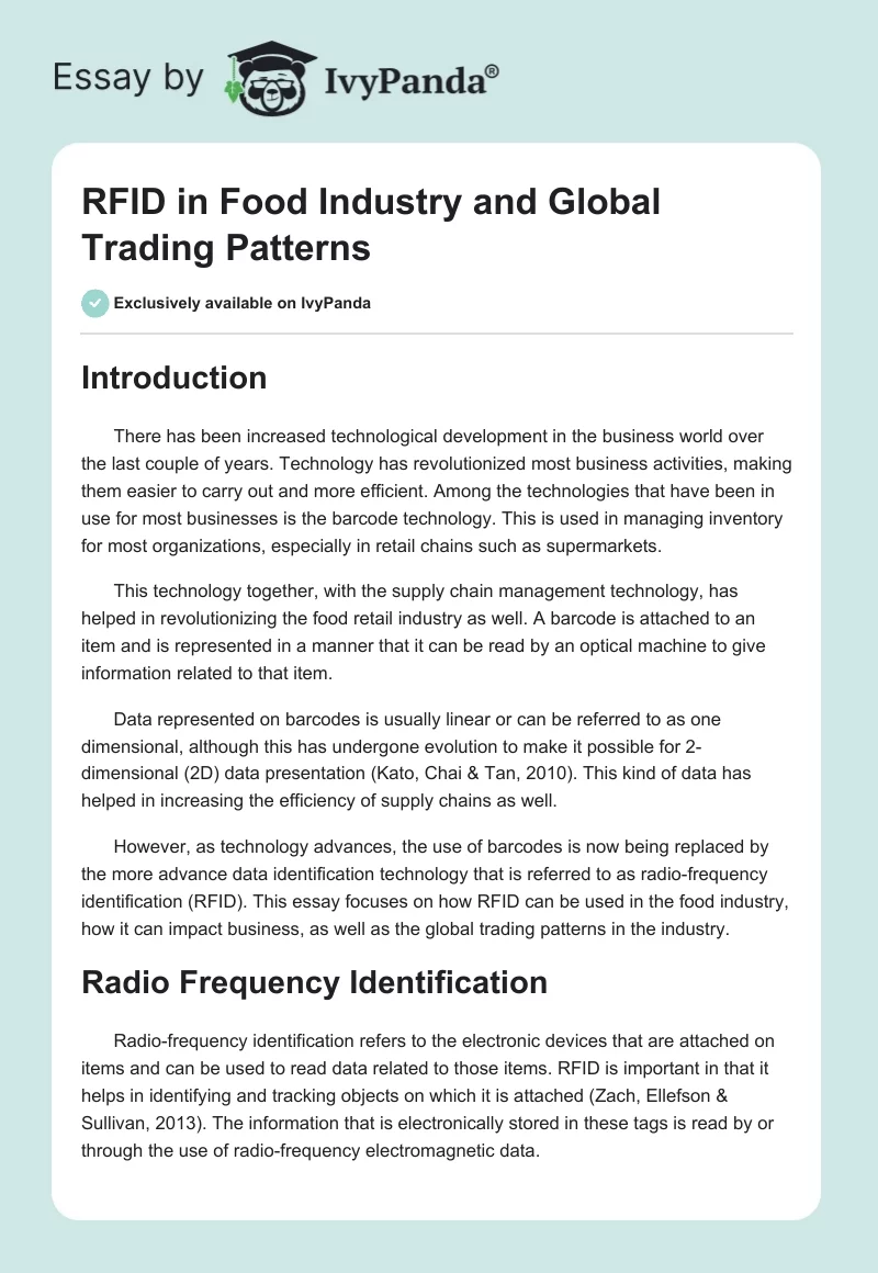 RFID in Food Industry and Global Trading Patterns. Page 1