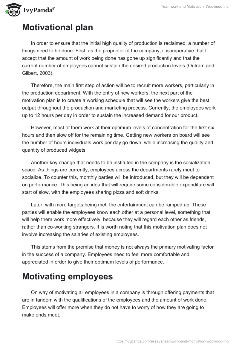 Teamwork and Motivation: Woowooo Inc.. Page 2