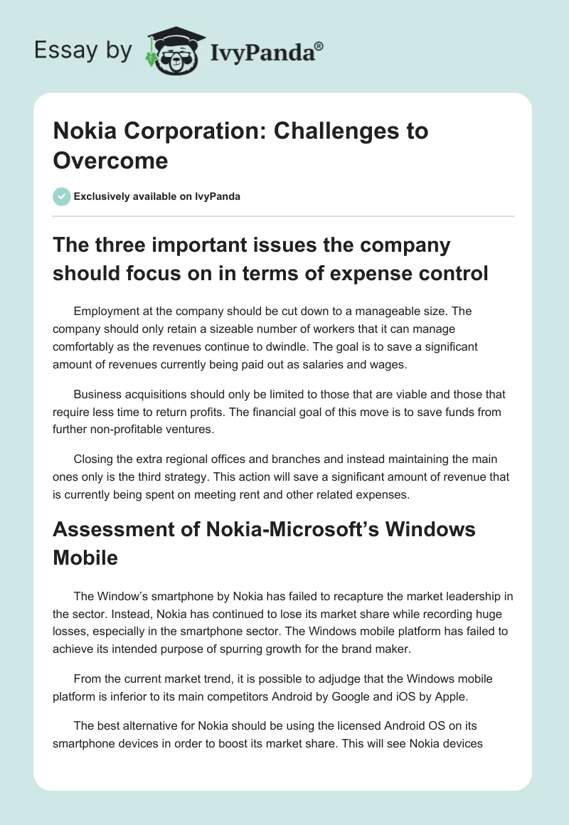 Nokia Corporation: Challenges to Overcome. Page 1