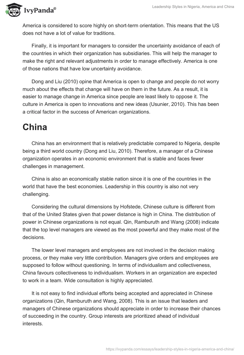 Leadership Styles in Nigeria, America and China. Page 4