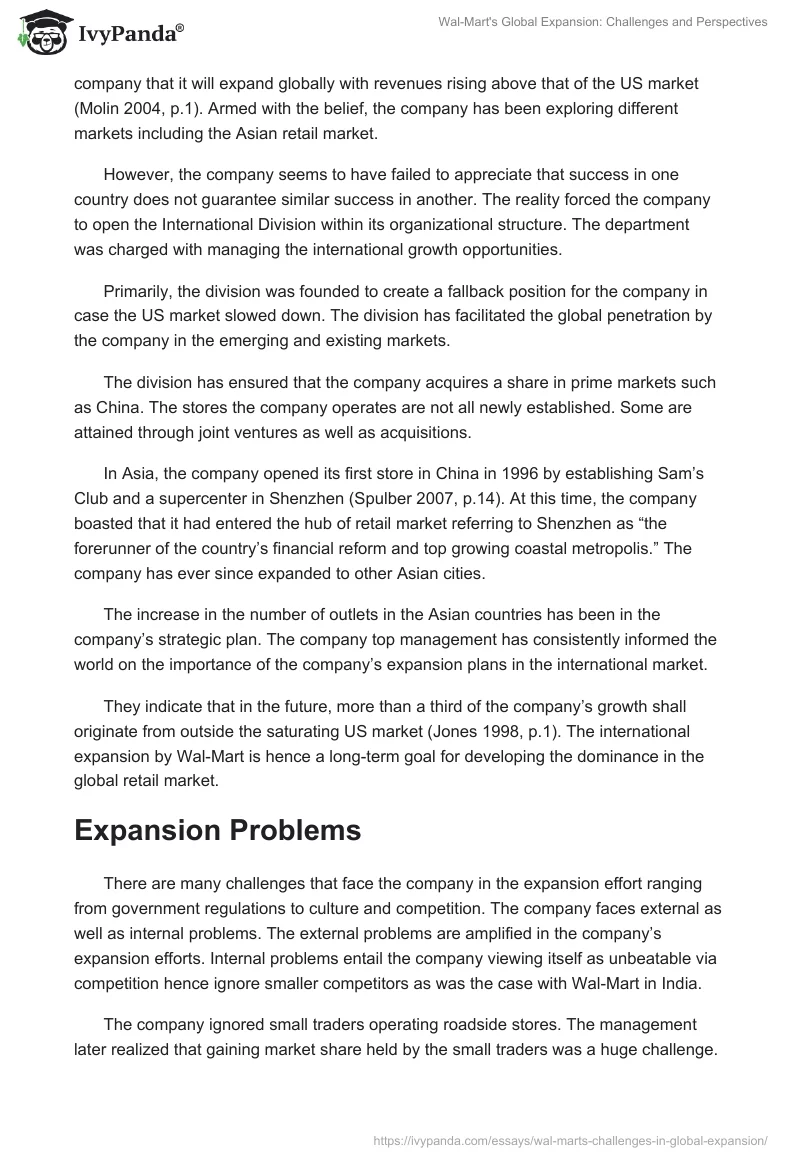 Wal-Mart's Global Expansion: Challenges and Perspectives. Page 2