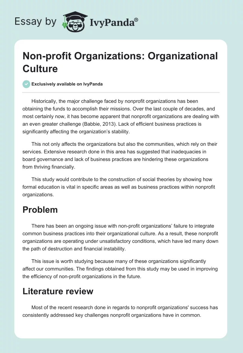 Non-profit Organizations: Organizational Culture. Page 1